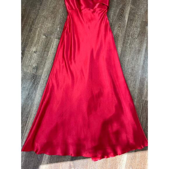 Jessica McClintook for Gunne Sax Vintage Beautiful Red One Shoulder Satin Dress - Picture 4 of 11